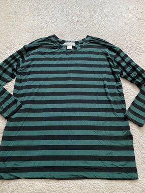 Vintage 90s Hunter Green Black Parisian Stripe Slinky Top by The Limited